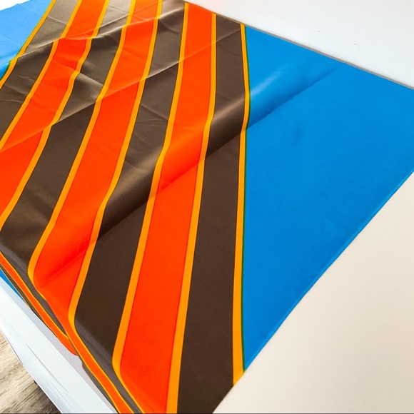 YVES SAINT LAURENT Vintage Silk Striped Electric Blue Scarf - Picture 12 of 16